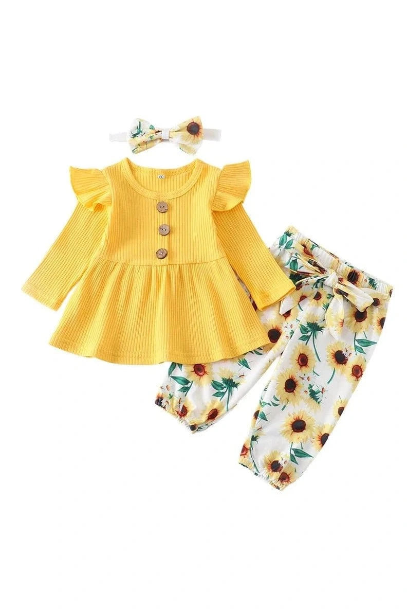 Giggles And Grab "3-Piece Baby Girl Clothing Set - Long Sleeve Top, Floral Pants, and Headband (0-24M)" ROYAL BLUE / 3M Shop 3-Piece Baby Girl Clothing Set Stylish, Comfortable & Adorable Outfits for Your Little Oneand Headband (0-24M)"