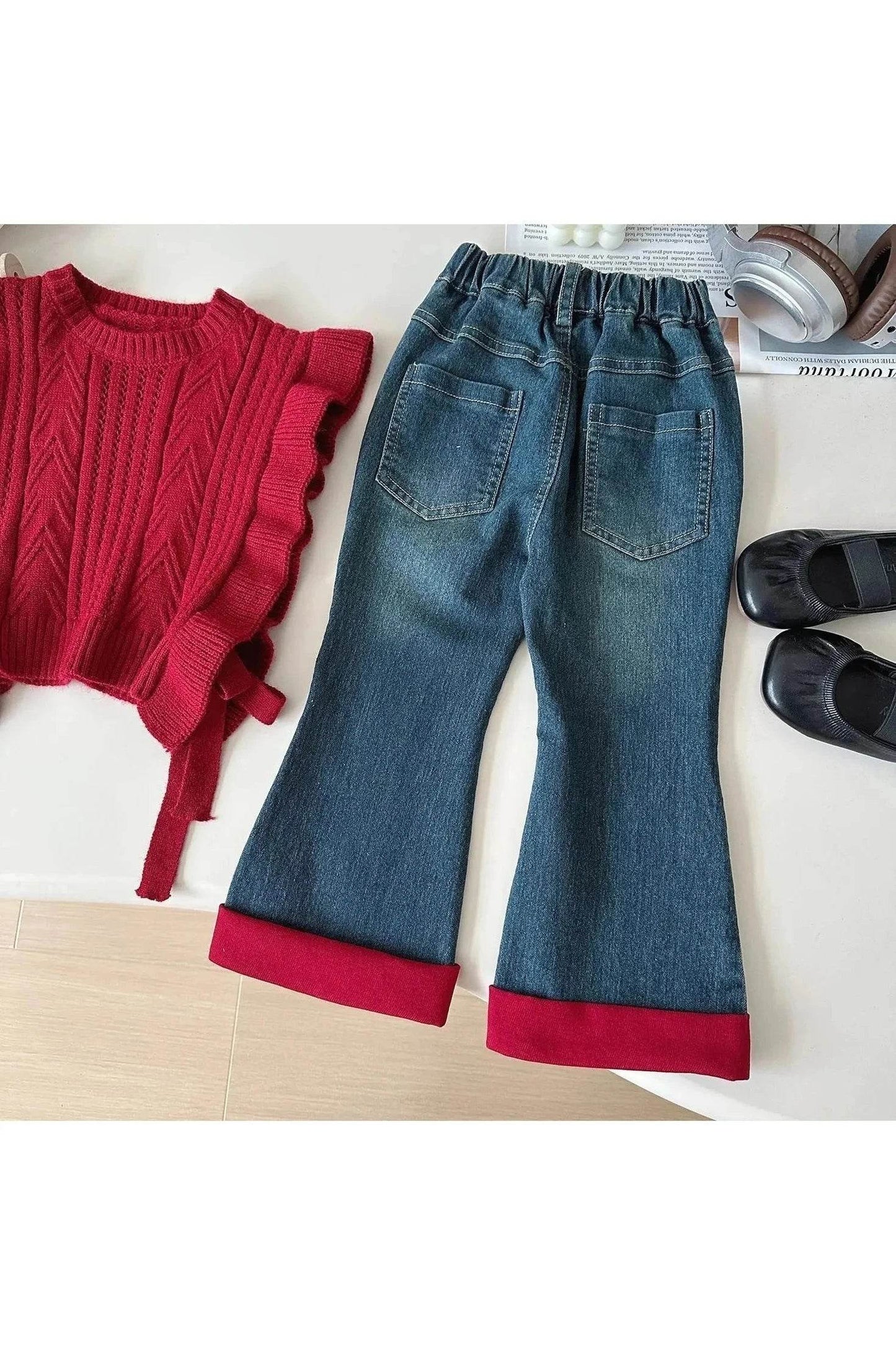 Spring & Autumn Toddler Girls 3-Piece Clothes Set – Sweater Vest, Shirt, and Jeans Outfit (2-7 Years) - Giggles And Grab