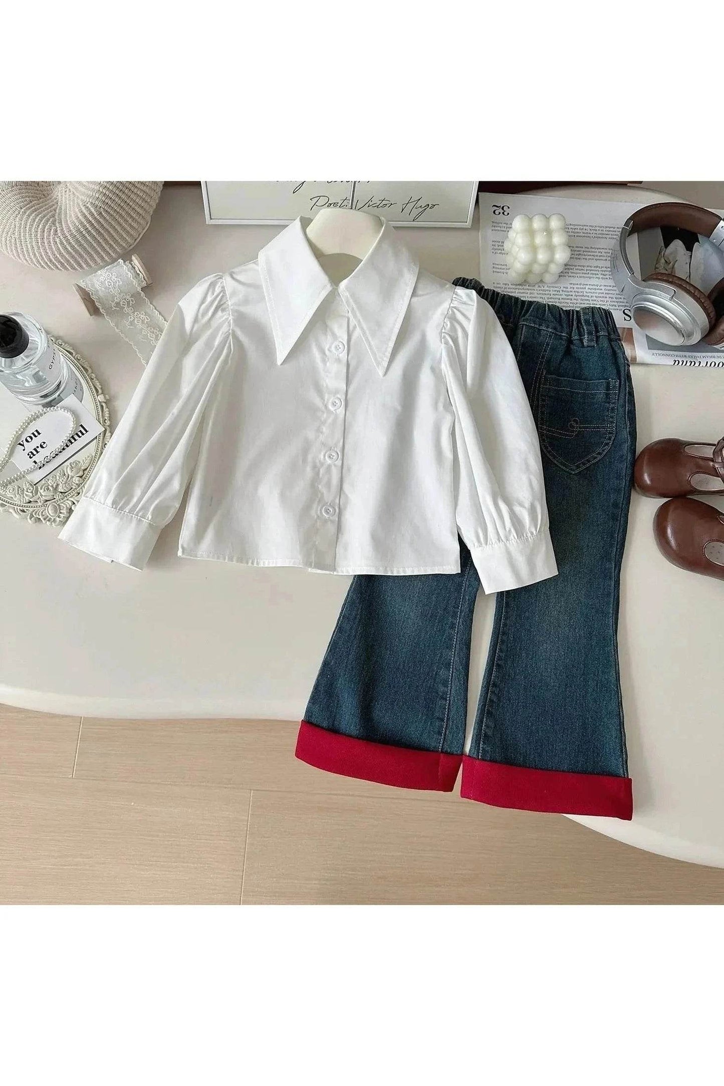 Spring & Autumn Toddler Girls 3-Piece Clothes Set – Sweater Vest, Shirt, and Jeans Outfit (2-7 Years) - Giggles And Grab