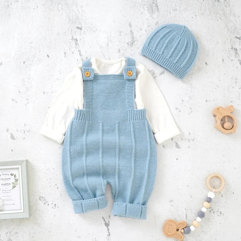 Giggles And Grab 82W1132 1 / 9M Baby Boys Girls Rompers Hats Clothes Fashion Sleeveless Knitted Newborn Infant Netural Strap Jumpsuits Outfits Sets Toddler Wear
