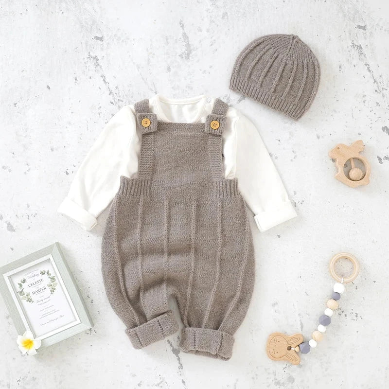 Giggles And Grab 82W1132 2 / 9M Baby Boys Girls Rompers Hats Clothes Fashion Sleeveless Knitted Newborn Infant Netural Strap Jumpsuits Outfits Sets Toddler Wear
