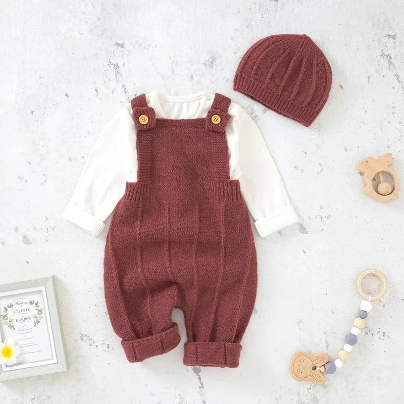Giggles And Grab 82W1132 / 9M Baby Boys Girls Rompers Hats Clothes Fashion Sleeveless Knitted Newborn Infant Netural Strap Jumpsuits Outfits Sets Toddler Wear