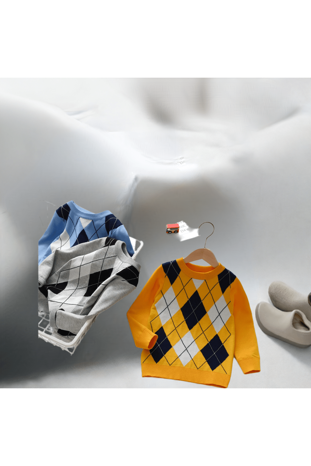 Giggles And Grab "Autumn/Winter Boy's Warm Plaid Knit Sweater - Long Sleeve College Style" "Autumn/Winter Boy's Warm Plaid Knit Sweater - Long Sleeve College Style"