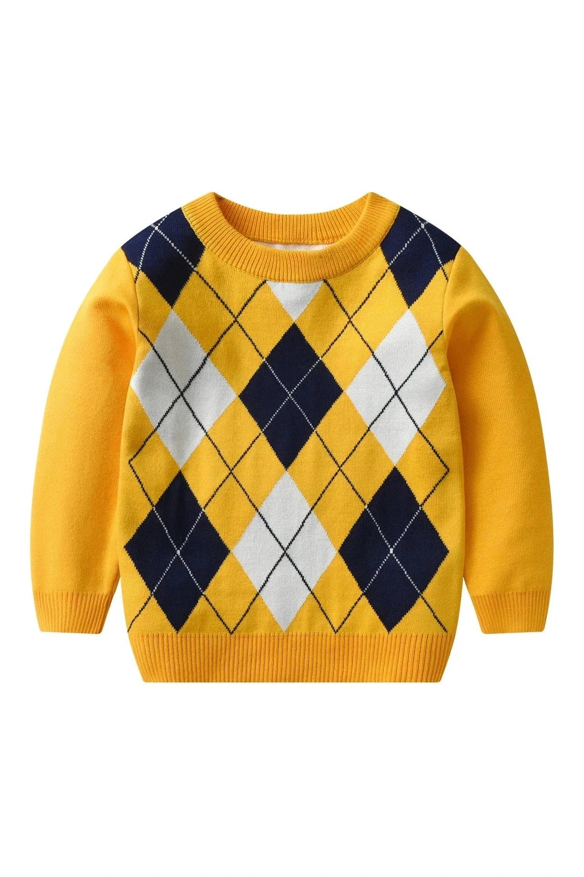 Giggles And Grab "Autumn/Winter Boy's Warm Plaid Knit Sweater - Long Sleeve College Style" Gold / 4T "Autumn/Winter Boy's Warm Plaid Knit Sweater - Long Sleeve College Style"