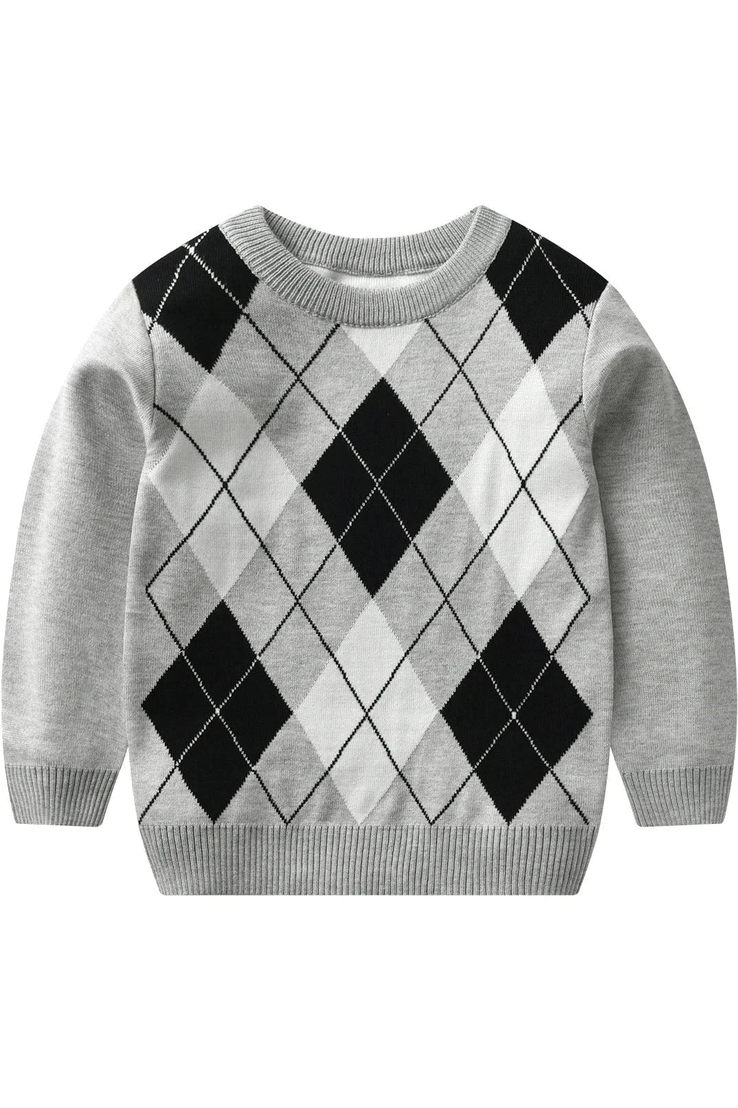 Giggles And Grab "Autumn/Winter Boy's Warm Plaid Knit Sweater - Long Sleeve College Style" GRAY / 6T "Autumn/Winter Boy's Warm Plaid Knit Sweater - Long Sleeve College Style"
