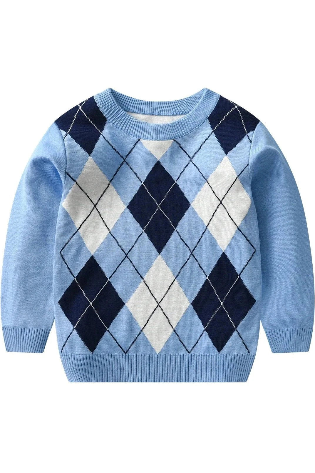 Giggles And Grab "Autumn/Winter Boy's Warm Plaid Knit Sweater - Long Sleeve College Style" SKY BLUE / 6T "Autumn/Winter Boy's Warm Plaid Knit Sweater - Long Sleeve College Style"