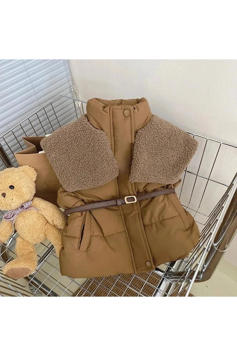 Giggles And Grab Autumn Winter Children Girls 3PCS vest / 2-3Y 100 3-Piece Autumn/Winter Girls' Outfit Set - Cotton Flared Pants, Undershirt, Patched Vest & Parka"