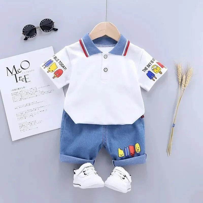 Baby Boy Clothes Set T-shirt + Shorts Kids Boy Summer Clothing Set Cute Cartoon Baby Boy Outfit Set Infant Toddler Tee Shirt Pants - Giggles And Grab