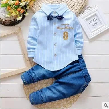 Giggles And Grab Baby boy fashion Blue / 4T Kids Boys Clothes Baby Casual Bow Tie Shirt + Pants 2pcs Sets Summer Infant Denim Outfits Children Suits Toddler Clothing BC1219"
