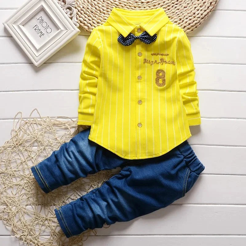 Giggles And Grab Baby boy fashion Kids Boys Clothes Baby Casual Bow Tie Shirt + Pants 2pcs Sets Summer Infant Denim Outfits Children Suits Toddler Clothing BC1219"
