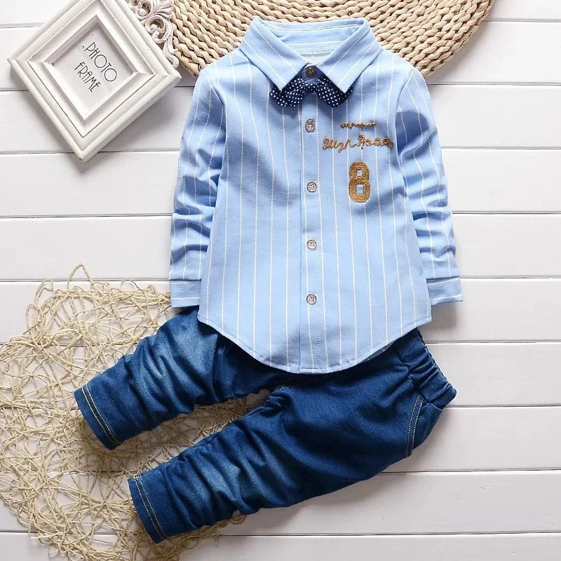 Giggles And Grab Baby boy fashion Kids Boys Clothes Baby Casual Bow Tie Shirt + Pants 2pcs Sets Summer Infant Denim Outfits Children Suits Toddler Clothing BC1219"