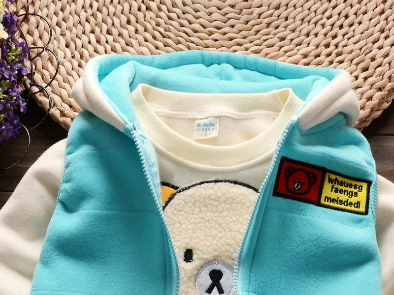 Giggles And Grab Baby Boys And Girls Clothing Set Tricken Fleece Children Hooded Outerwear Tops Pants 3PCS Outfits Kids Toddler Warm Costume Suit