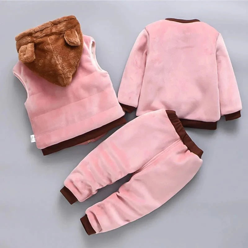 Giggles And Grab Baby Boys And Girls Clothing Set Tricken Fleece Children Hooded Outerwear Tops Pants 3PCS Outfits Kids Toddler Warm Costume Suit