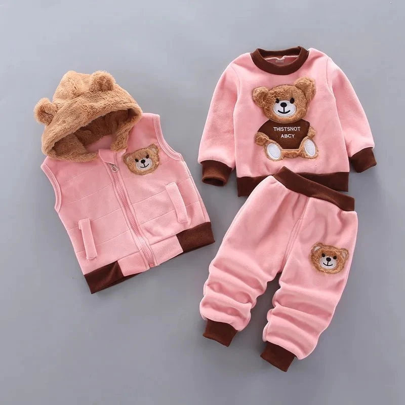 Giggles And Grab Baby Boys And Girls Clothing Set Tricken Fleece Children Hooded Outerwear Tops Pants 3PCS Outfits Kids Toddler Warm Costume Suit
