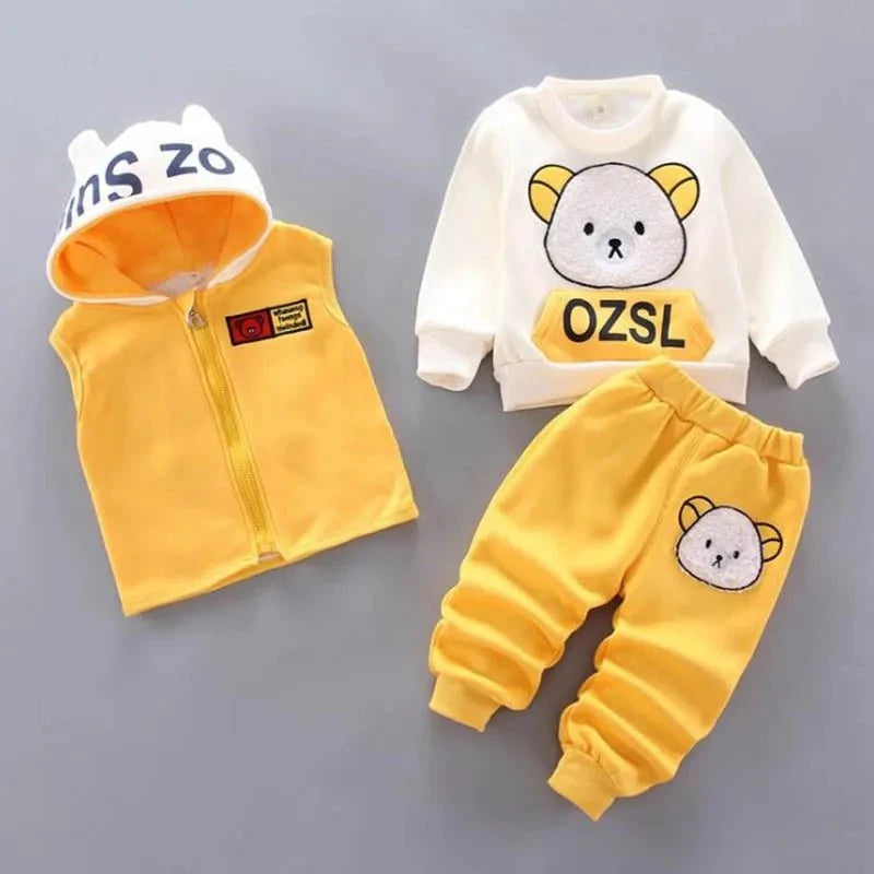 Giggles And Grab Baby Boys And Girls Clothing Set Tricken Fleece Children Hooded Outerwear Tops Pants 3PCS Outfits Kids Toddler Warm Costume Suit