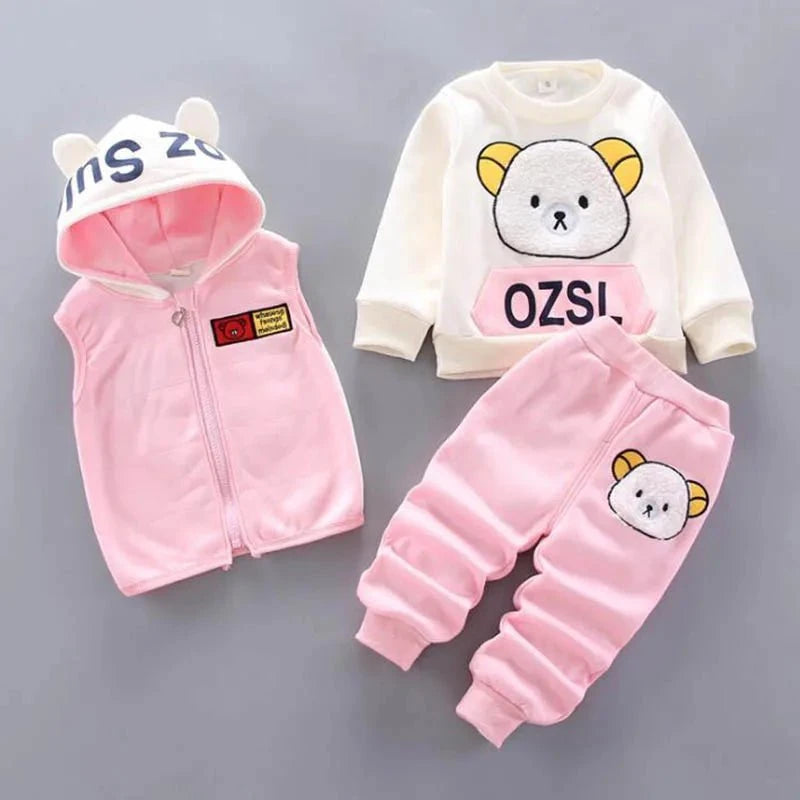 Giggles And Grab Baby Boys And Girls Clothing Set Tricken Fleece Children Hooded Outerwear Tops Pants 3PCS Outfits Kids Toddler Warm Costume Suit