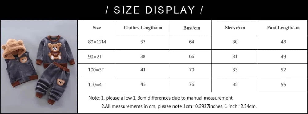 Giggles And Grab Baby Boys And Girls Clothing Set Tricken Fleece Children Hooded Outerwear Tops Pants 3PCS Outfits Kids Toddler Warm Costume Suit