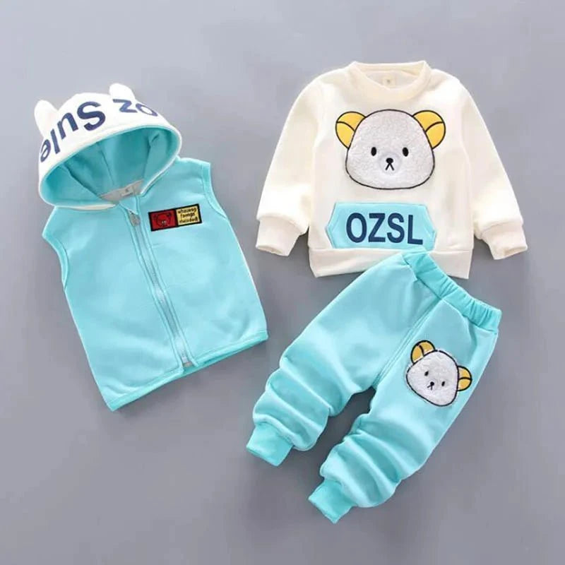 Giggles And Grab Baby Boys And Girls Clothing Set Tricken Fleece Children Hooded Outerwear Tops Pants 3PCS Outfits Kids Toddler Warm Costume Suit