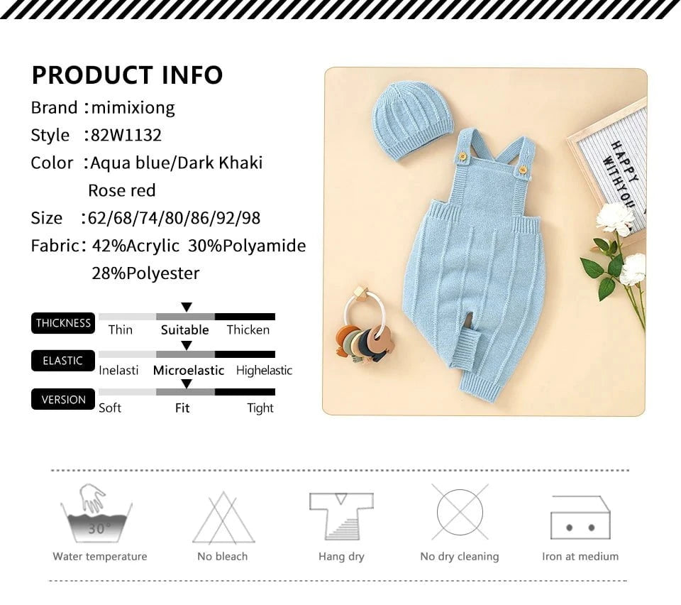 Giggles And Grab Baby Boys Girls Rompers Hats Clothes Fashion Sleeveless Knitted Newborn Infant Netural Strap Jumpsuits Outfits Sets Toddler Wear