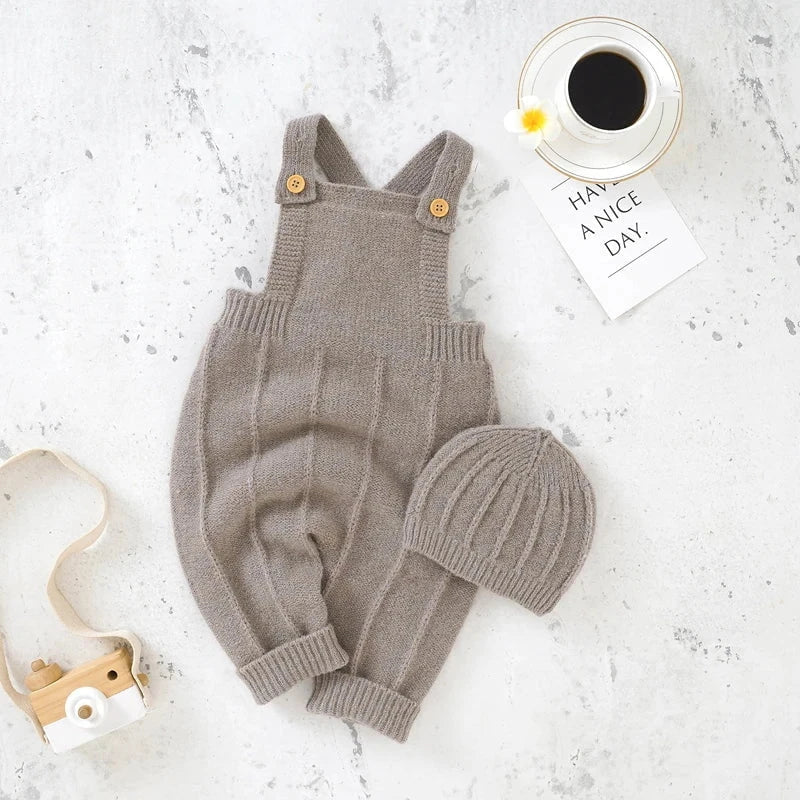 Giggles And Grab Baby Boys Girls Rompers Hats Clothes Fashion Sleeveless Knitted Newborn Infant Netural Strap Jumpsuits Outfits Sets Toddler Wear