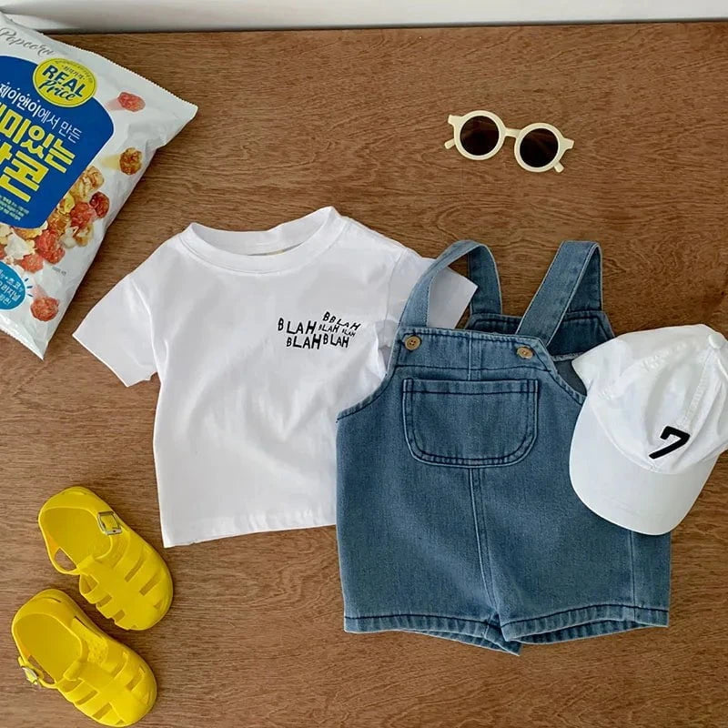 Giggles And Grab Baby clothing set 2024 Summer Baby Clothing Set Girls Clothes Infant Tee and Denim Overall Suit Toddler Boys Outfit"