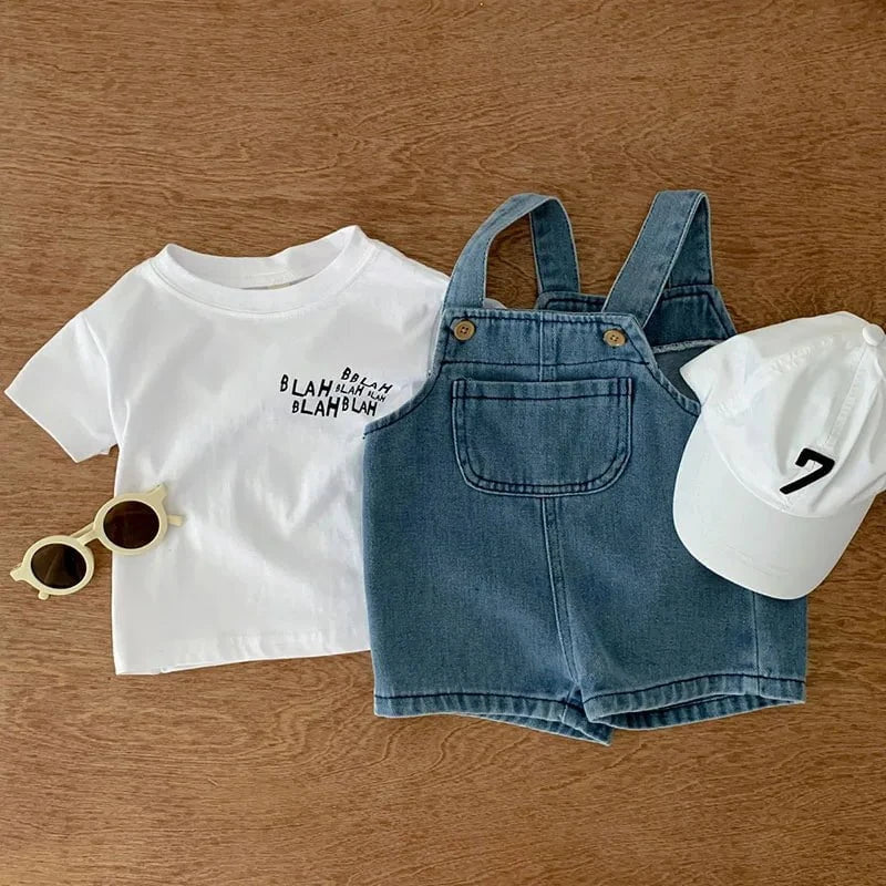 Giggles And Grab Baby clothing set 2024 Summer Baby Clothing Set Girls Clothes Infant Tee and Denim Overall Suit Toddler Boys Outfit"