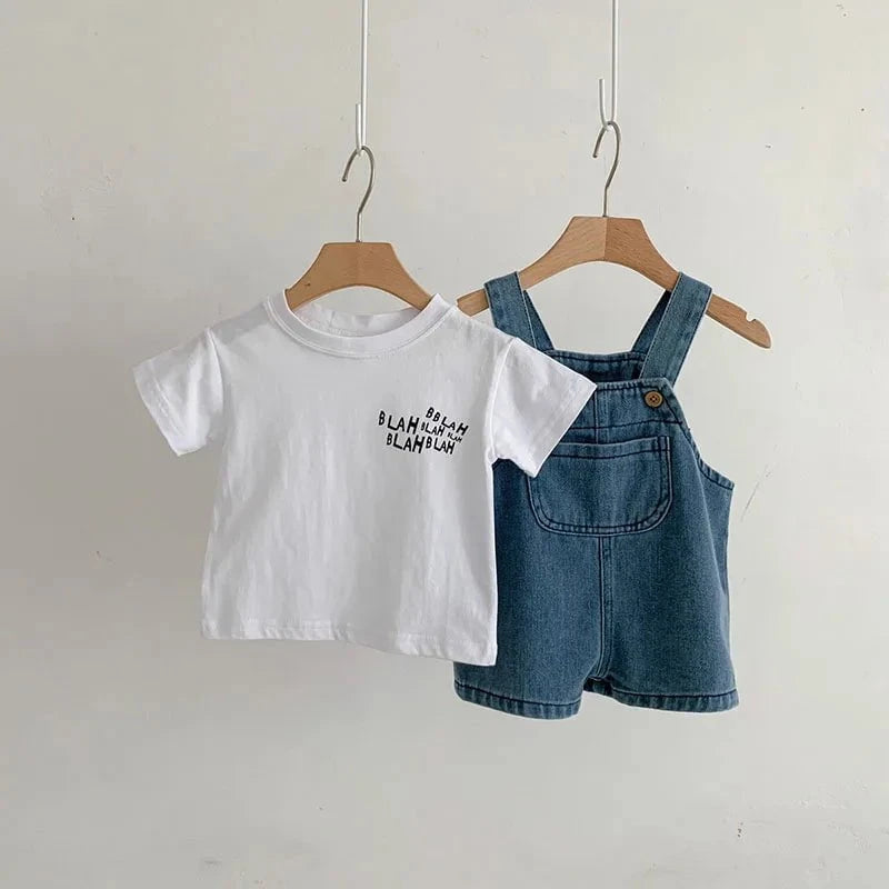 Giggles And Grab Baby clothing set set / CHINA / 12M 2024 Summer Baby Clothing Set Girls Clothes Infant Tee and Denim Overall Suit Toddler Boys Outfit"