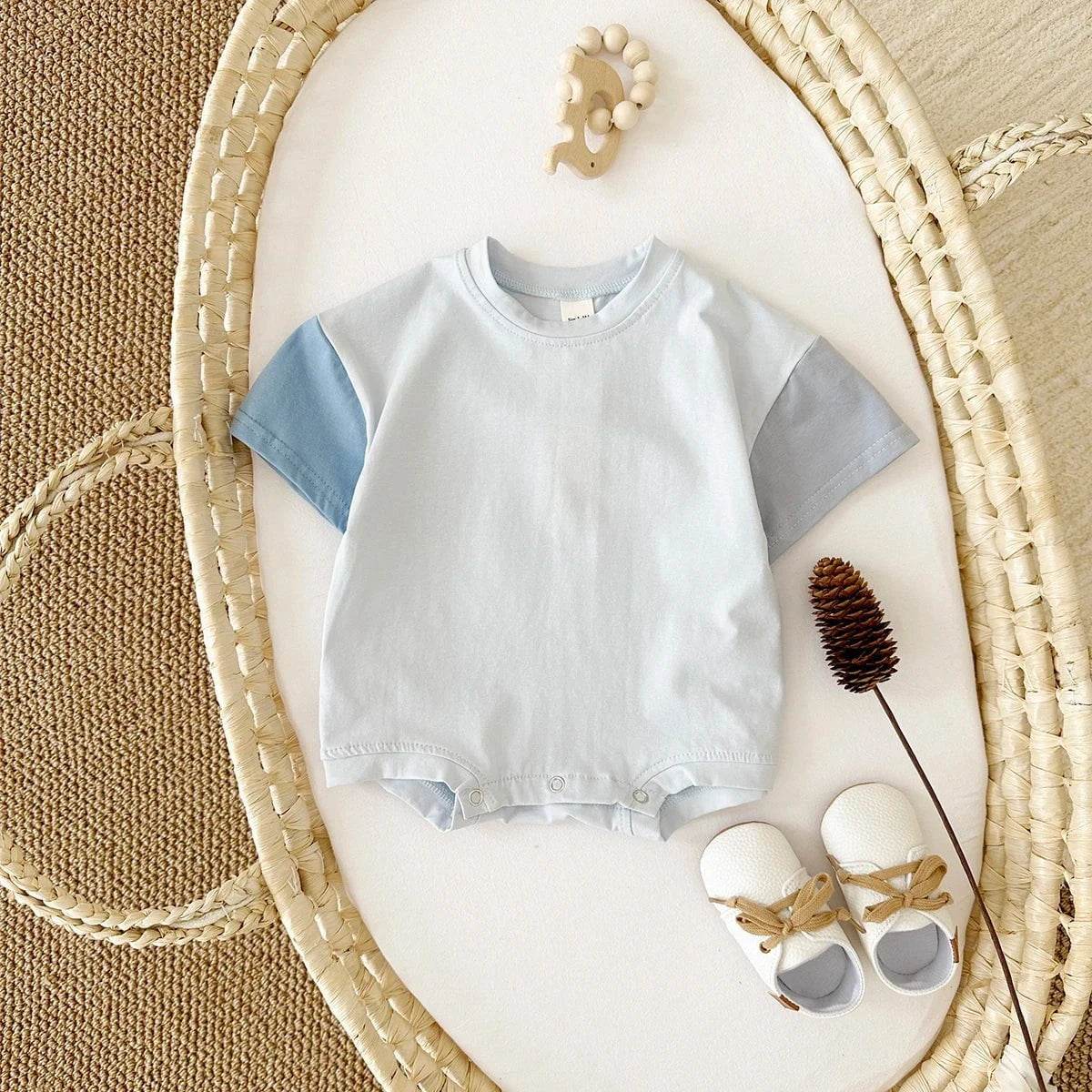 Summer Children's Clothes – Baby Boy T-Shirt + Pant 2PCS Set, Kids Solid Short Sleeve Elastic Waist Suit, Toddler Girl Clothes, Baby Outfit - Giggles And Grab