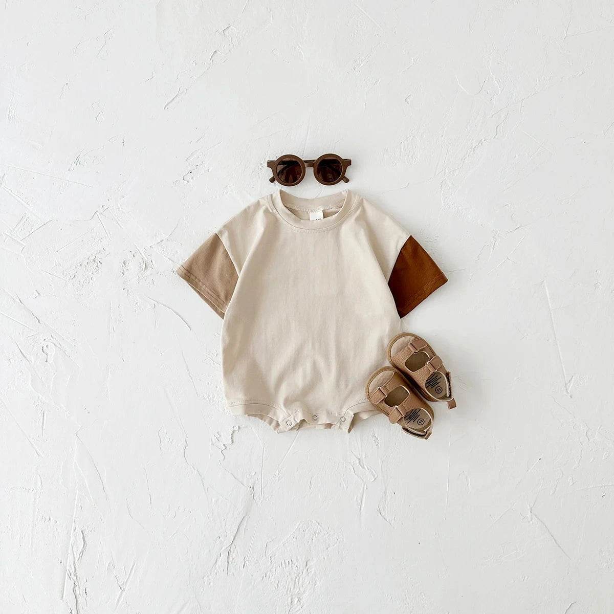 Summer Children's Clothes – Baby Boy T-Shirt + Pant 2PCS Set, Kids Solid Short Sleeve Elastic Waist Suit, Toddler Girl Clothes, Baby Outfit - Giggles And Grab