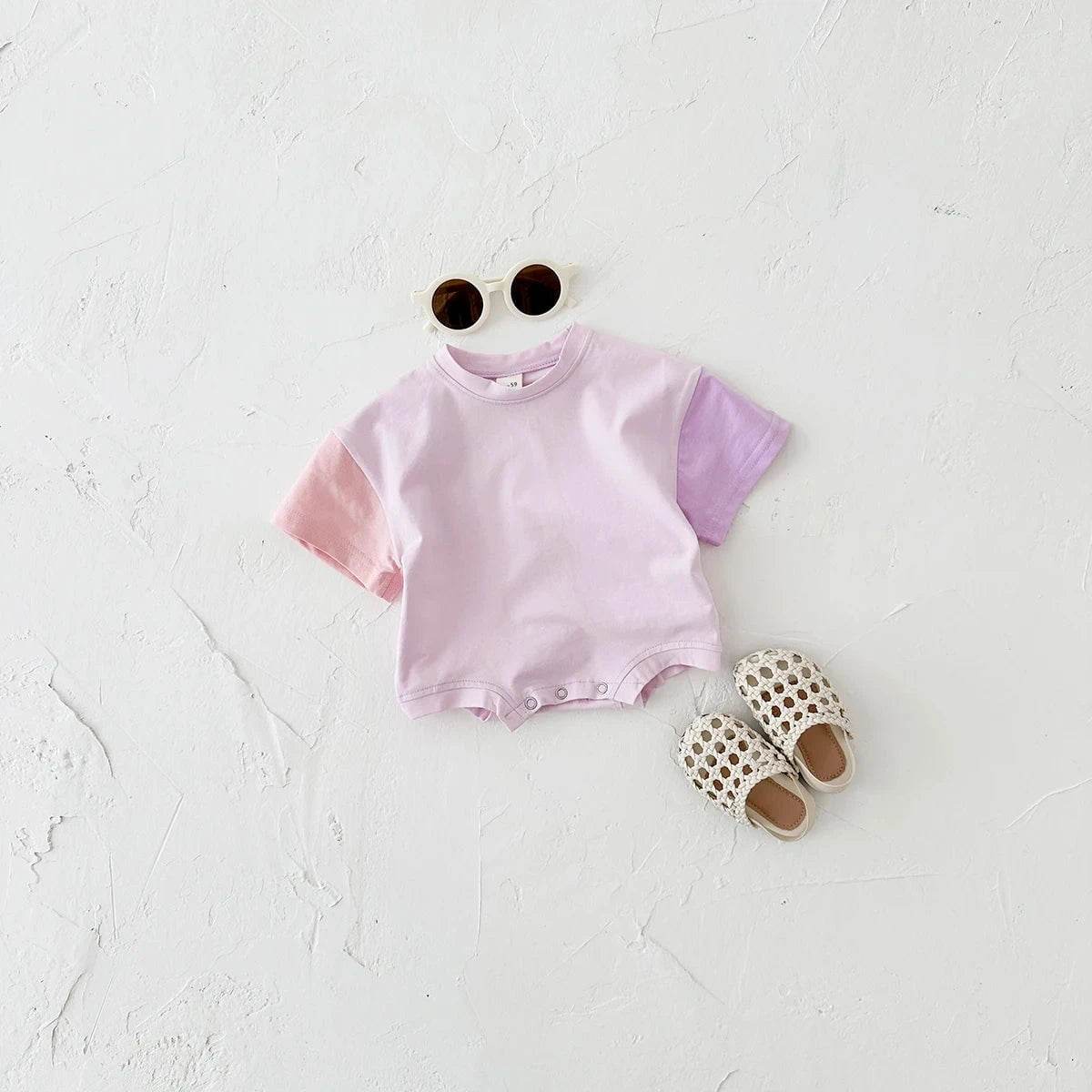 Summer Children's Clothes – Baby Boy T-Shirt + Pant 2PCS Set, Kids Solid Short Sleeve Elastic Waist Suit, Toddler Girl Clothes, Baby Outfit - Giggles And Grab