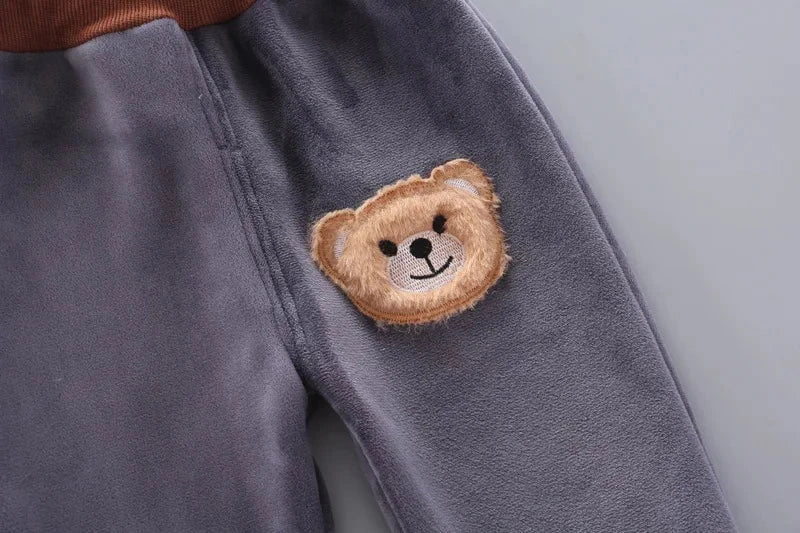 Giggles And Grab Baby thick fleece bear outfit Autumn Winter Baby Boys Clothes Set – Thick Fleece Cartoon Bear Jacket, Vest & Pants 3PCS Cotton Sport Suit for Girls, Warm Outfits"