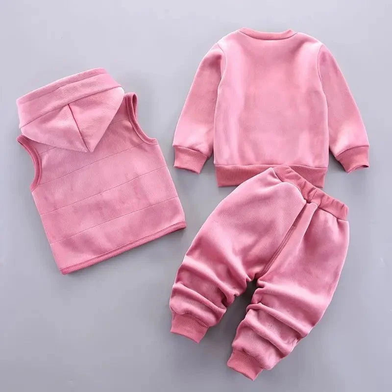 Giggles And Grab Baby thick fleece bear outfit Autumn Winter Baby Boys Clothes Set – Thick Fleece Cartoon Bear Jacket, Vest & Pants 3PCS Cotton Sport Suit for Girls, Warm Outfits"
