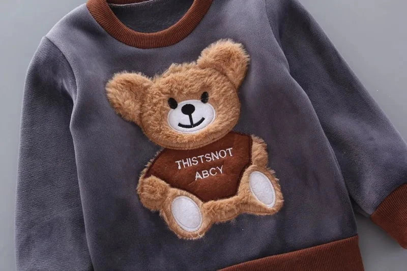 Giggles And Grab Baby thick fleece bear outfit Autumn Winter Baby Boys Clothes Set – Thick Fleece Cartoon Bear Jacket, Vest & Pants 3PCS Cotton Sport Suit for Girls, Warm Outfits"