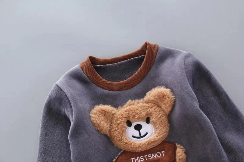 Giggles And Grab Baby thick fleece bear outfit Autumn Winter Baby Boys Clothes Set – Thick Fleece Cartoon Bear Jacket, Vest & Pants 3PCS Cotton Sport Suit for Girls, Warm Outfits"