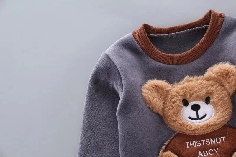 Giggles And Grab Baby thick fleece bear outfit Autumn Winter Baby Boys Clothes Set – Thick Fleece Cartoon Bear Jacket, Vest & Pants 3PCS Cotton Sport Suit for Girls, Warm Outfits"
