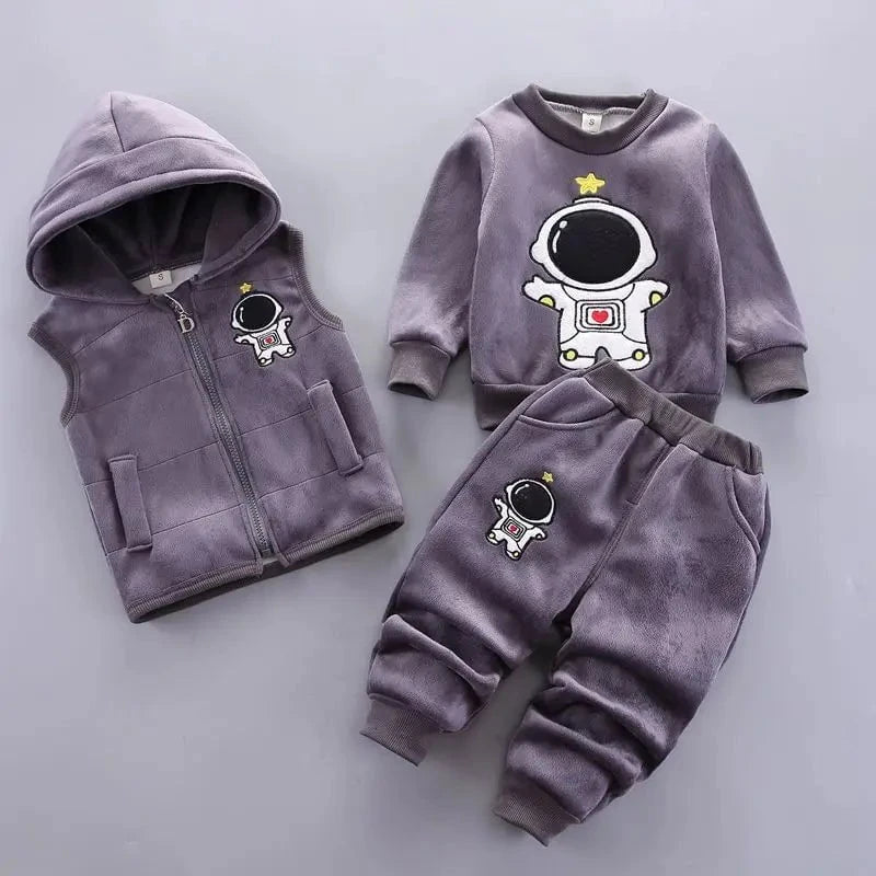 Giggles And Grab Baby thick fleece bear outfit Gray 2 / 6-12M Autumn Winter Baby Boys Clothes Set – Thick Fleece Cartoon Bear Jacket, Vest & Pants 3PCS Cotton Sport Suit for Girls, Warm Outfits"