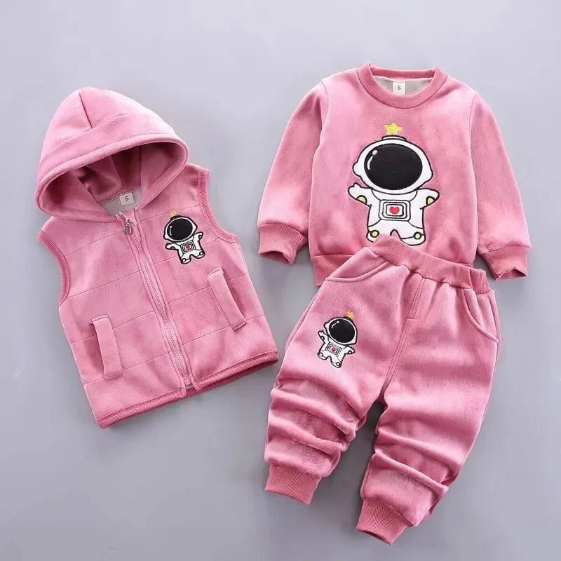 Giggles And Grab Baby thick fleece bear outfit Rose / 18-24M Autumn Winter Baby Boys Clothes Set – Thick Fleece Cartoon Bear Jacket, Vest & Pants 3PCS Cotton Sport Suit for Girls, Warm Outfits"