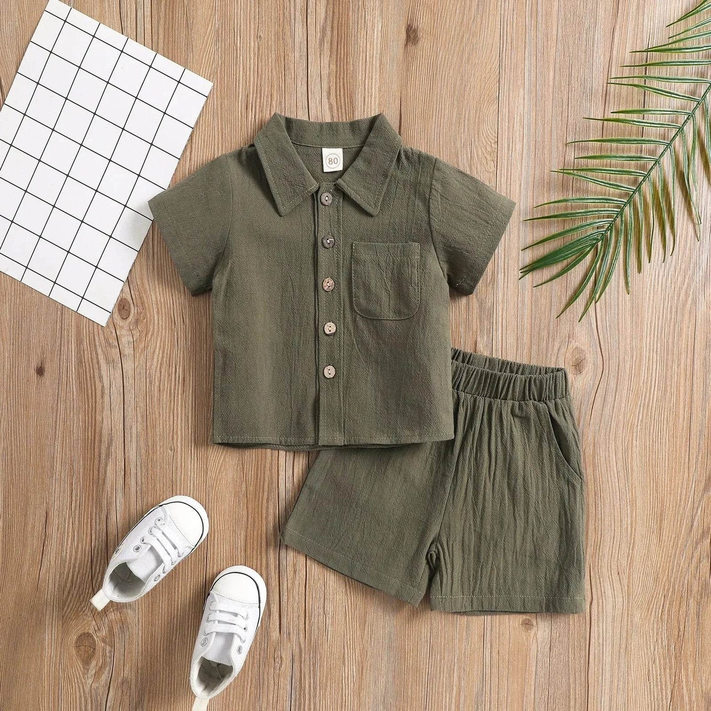 Baby Boy Summer Clothes – Toddler Infant Short Sleeve Solid Cotton Linen T-Shirt Tops & Casual Shorts Set, 2PCS Outfits - Giggles And Grab