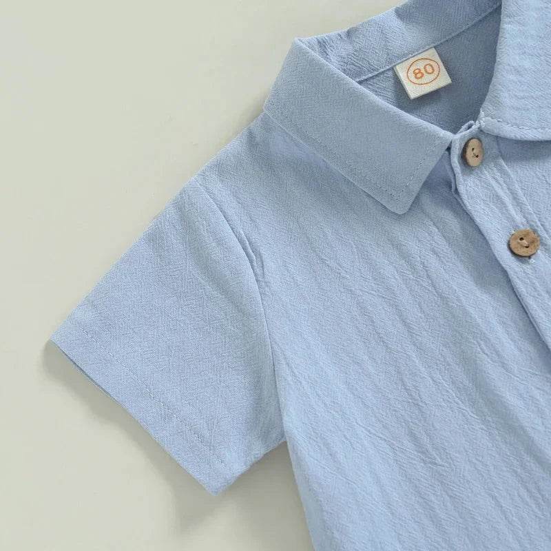 Baby Boy Summer Clothes – Toddler Infant Short Sleeve Solid Cotton Linen T-Shirt Tops & Casual Shorts Set, 2PCS Outfits - Giggles And Grab