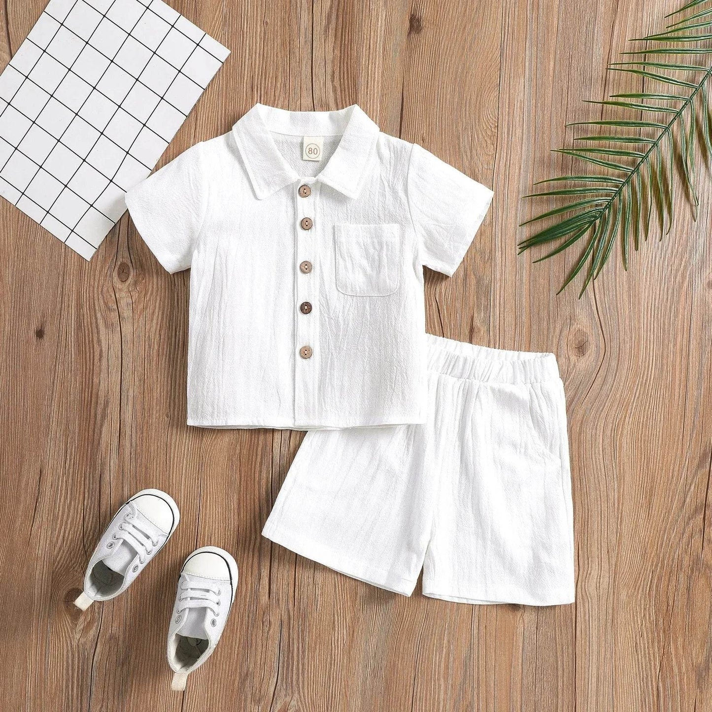 Baby Boy Summer Clothes – Toddler Infant Short Sleeve Solid Cotton Linen T-Shirt Tops & Casual Shorts Set, 2PCS Outfits - Giggles And Grab