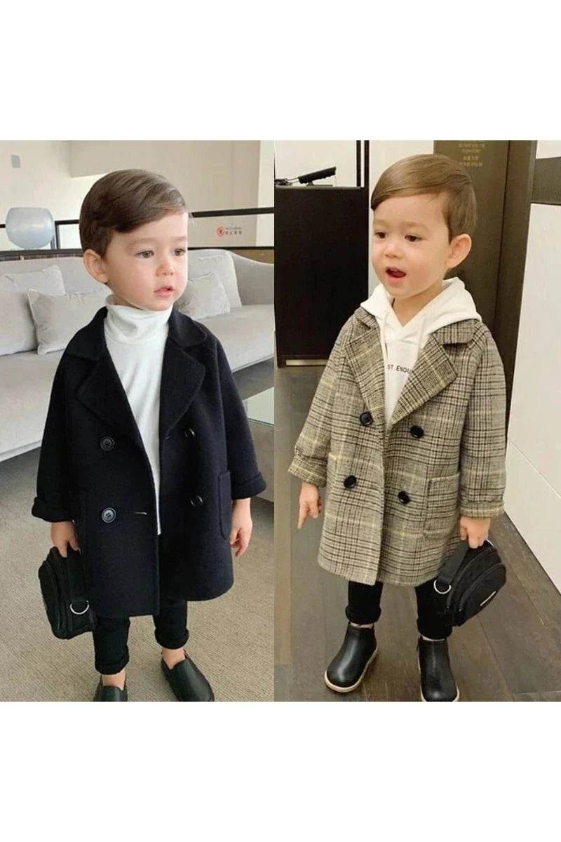 New Spring Autumn Boys Long Grid Design Trench Coat – British Style Jacket for Kids (2-6 Years) - Giggles And Grab