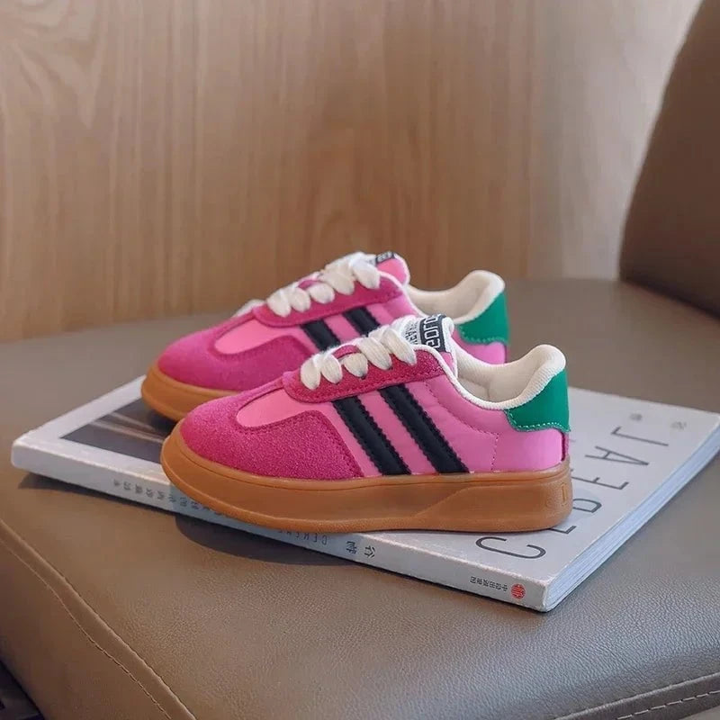 Giggles And Grab Boys shoes Hot pink / 30 (Insole 18.3 cm) "Kids Suede Color-Blocked Lace-Up Sneakers 2022 Autumn, Sizes 26-37"