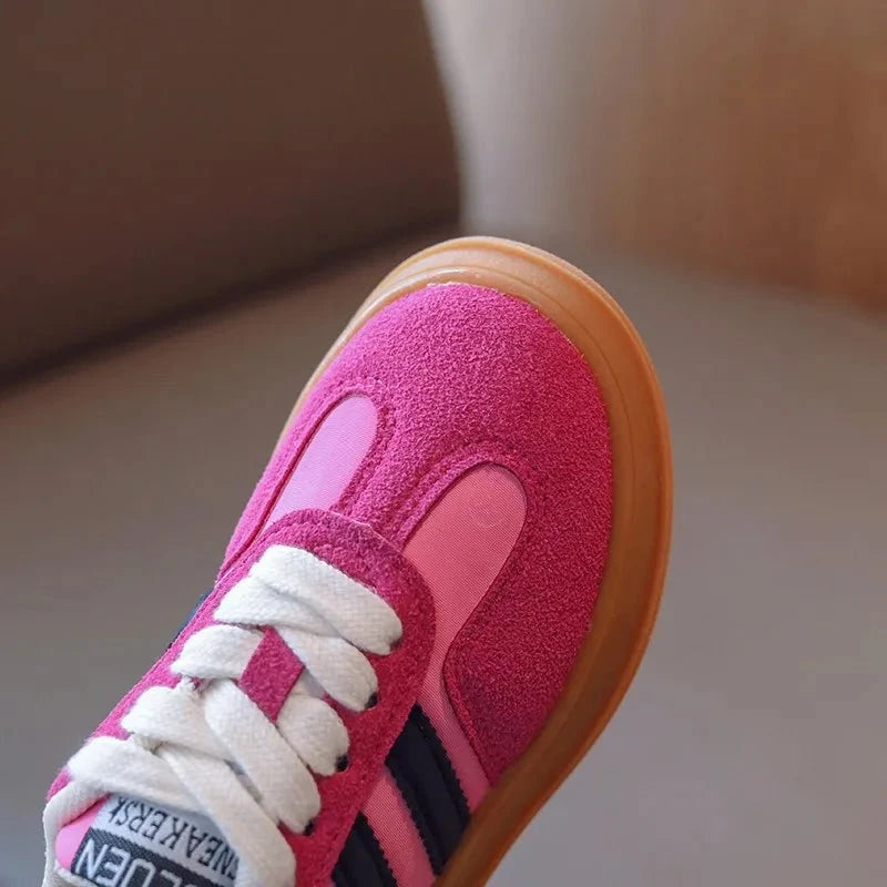Giggles And Grab Boys shoes "Kids Suede Color-Blocked Lace-Up Sneakers 2022 Autumn, Sizes 26-37"