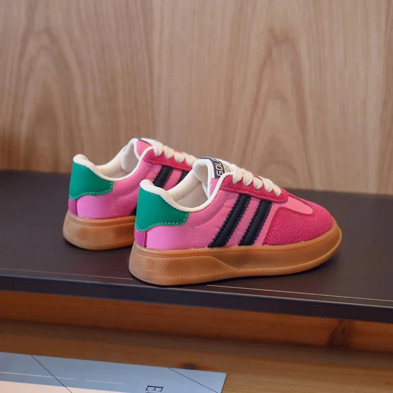 Giggles And Grab Boys shoes "Kids Suede Color-Blocked Lace-Up Sneakers 2022 Autumn, Sizes 26-37"