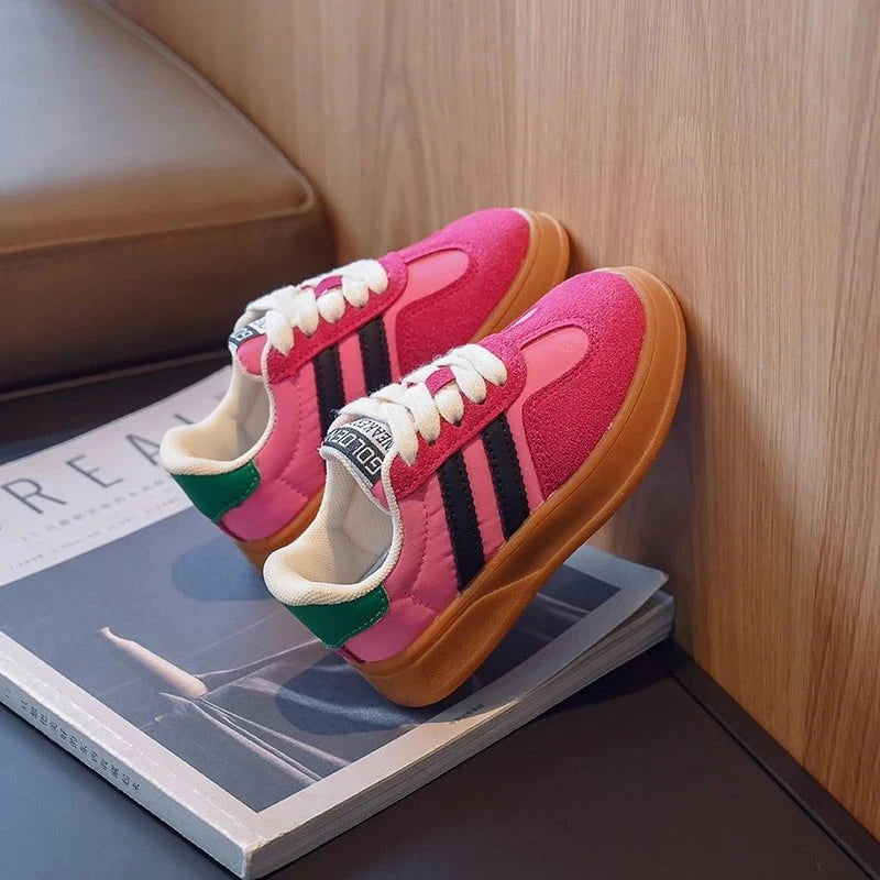 Giggles And Grab Boys shoes "Kids Suede Color-Blocked Lace-Up Sneakers 2022 Autumn, Sizes 26-37"