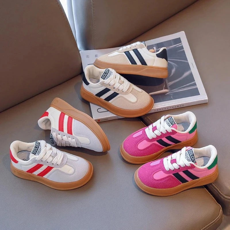 Giggles And Grab Boys shoes "Kids Suede Color-Blocked Lace-Up Sneakers 2022 Autumn, Sizes 26-37"