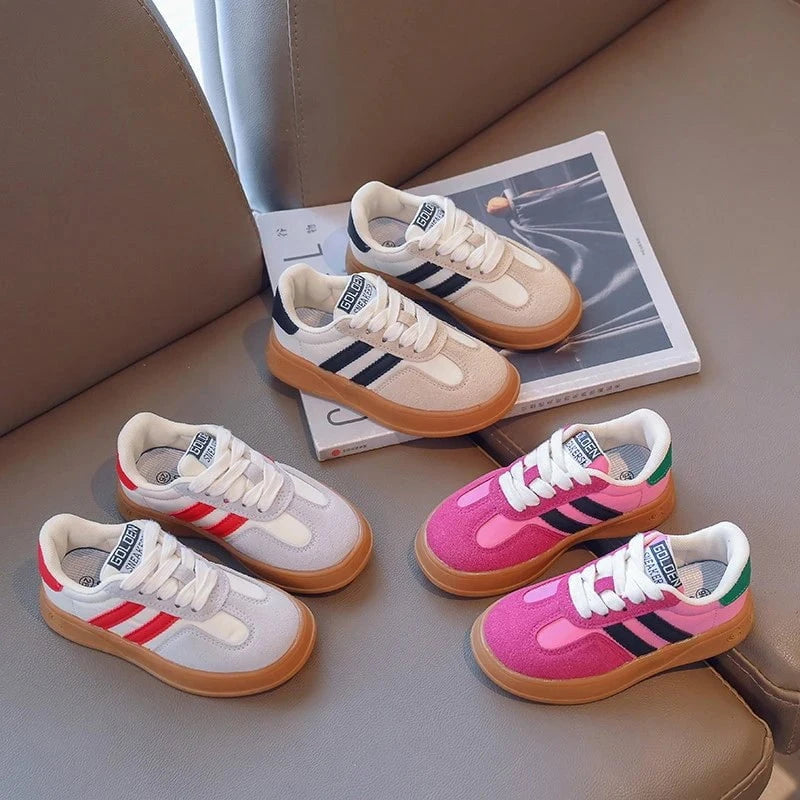 Giggles And Grab Boys shoes "Kids Suede Color-Blocked Lace-Up Sneakers 2022 Autumn, Sizes 26-37"