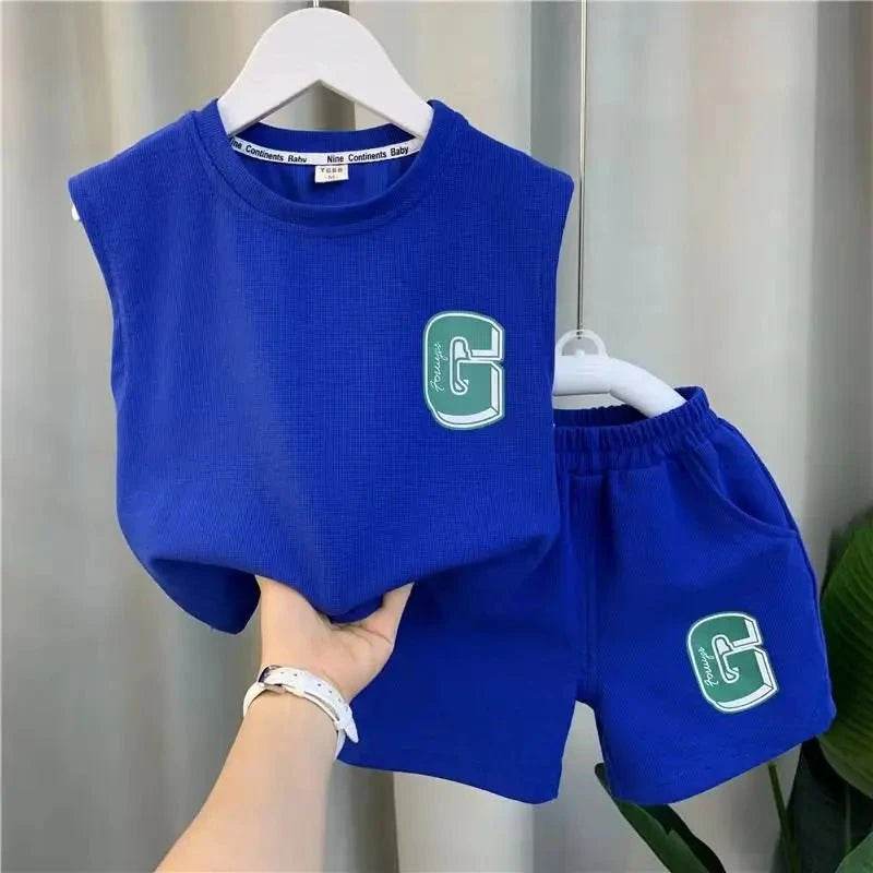 Kids Boys Summer Vest Set – New Fashionable Baby Net Red Clothes, Boys & Children's Fashion Two-Piece Set, Kids Outfits - Giggles And Grab
