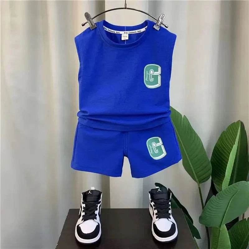 Kids Boys Summer Vest Set – New Fashionable Baby Net Red Clothes, Boys & Children's Fashion Two-Piece Set, Kids Outfits - Giggles And Grab