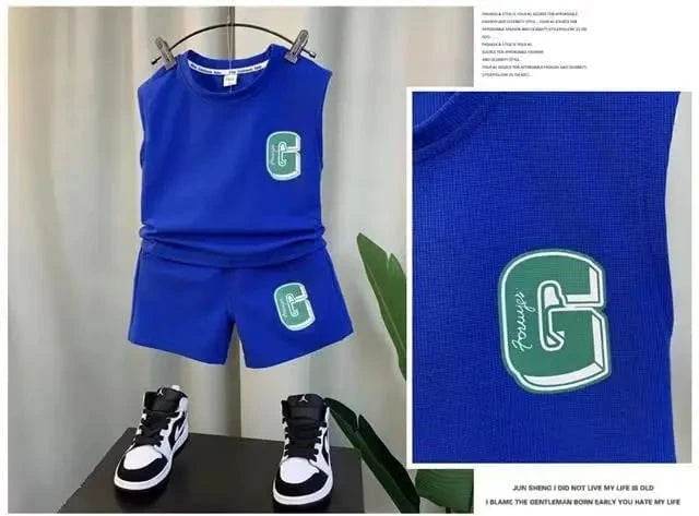 Kids Boys Summer Vest Set – New Fashionable Baby Net Red Clothes, Boys & Children's Fashion Two-Piece Set, Kids Outfits - Giggles And Grab